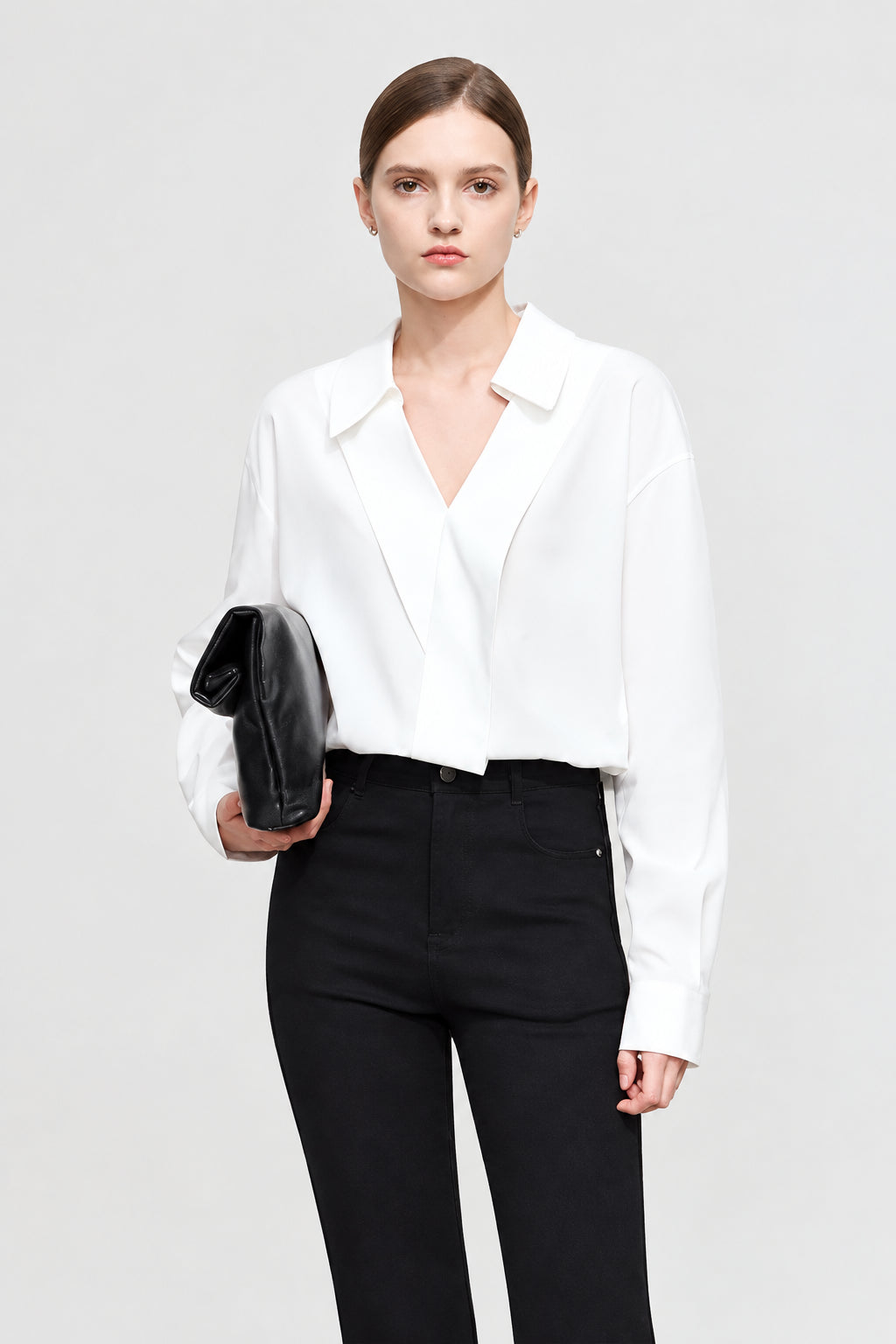 Women's Minimalist V-Neck Blouse - Loose French Style Casual Shirt