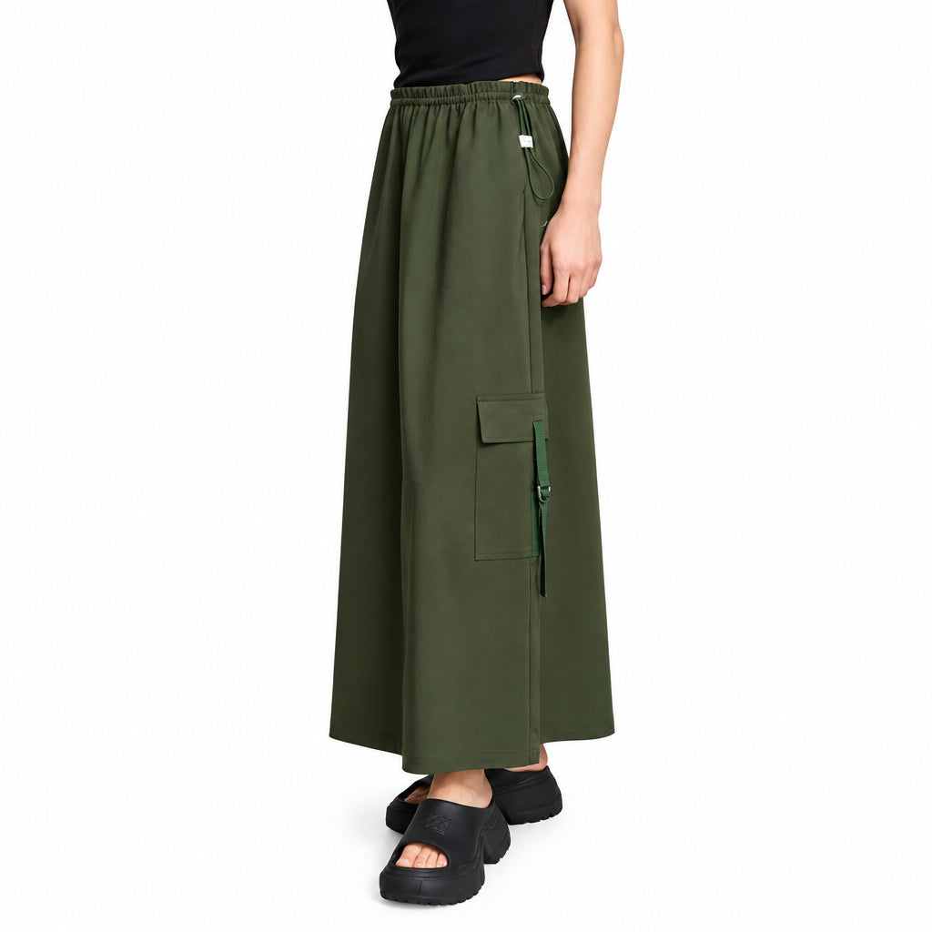 Women's Military Green A-Line Pleated Skirt - Casual Summer Style