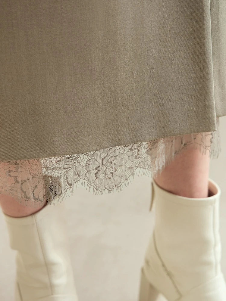 Women's Pleated Patchwork A-Line Skirt - Elegant Autumn Style
