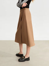 Minimalist A-Line Midi Skirt with Slit & Pockets - Office Wear