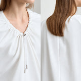 Women's Minimalist Cotton T-Shirt - Adjustable Neckline Summer Top