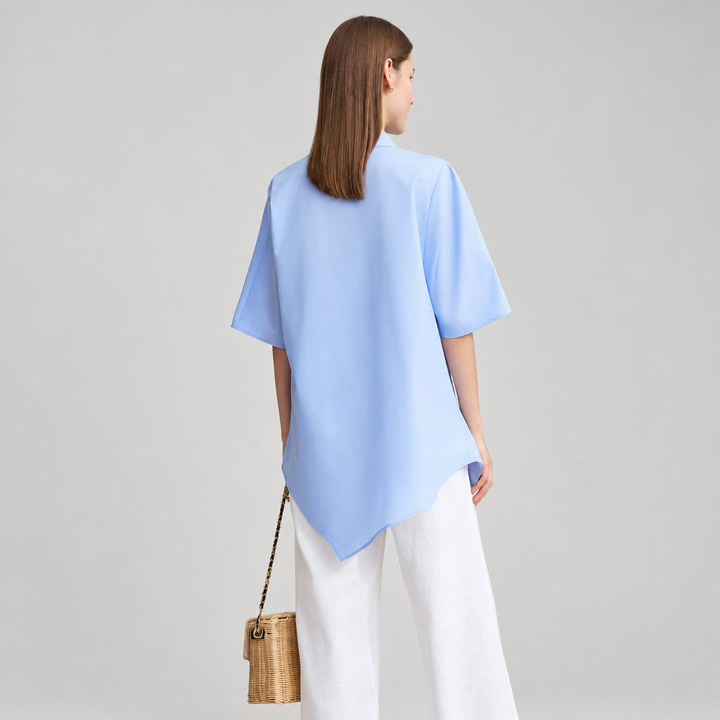 Women's Batwing Sleeve Office Blouse - Summer Oblique Lapel Shirt