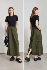 Women's Military Green A-Line Pleated Skirt - Casual Summer Style