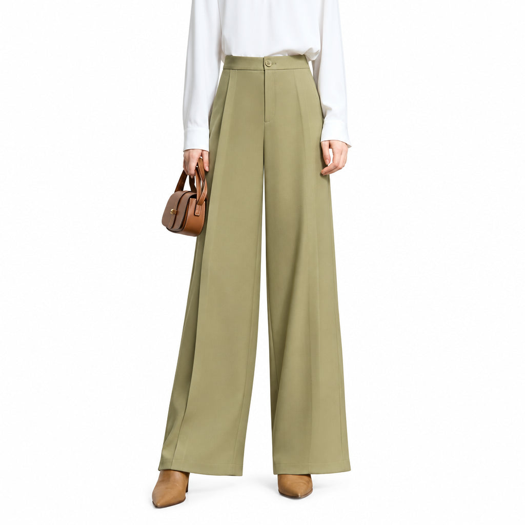 Women's Wide Leg Office Trousers - Minimalist Slim Waist Pants