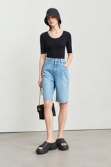 Women's U-Neck Knit Top - Minimalist Slim Fit Summer Blouse