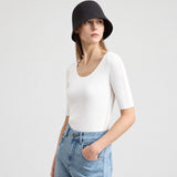 Women's U-Neck Knit Top - Minimalist Slim Fit Summer Blouse