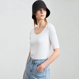 Women's U-Neck Hollow Knit Top - Minimalist Summer Commuter Slim Fit