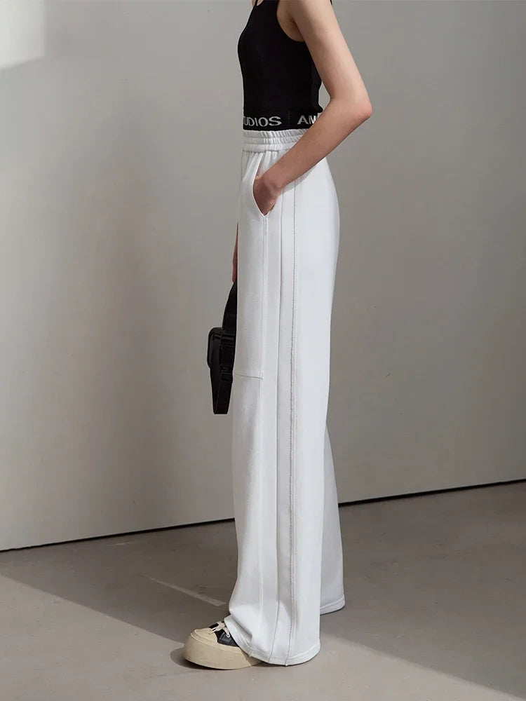 Women's Wide Leg Minimalist Pants - Casual Elastic Waist Trousers