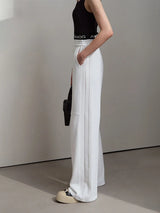 Women's Wide Leg Minimalist Pants - Casual Elastic Waist Trousers