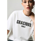 Women's Cotton Letter Print T-Shirt - Loose Fit Summer Tee
