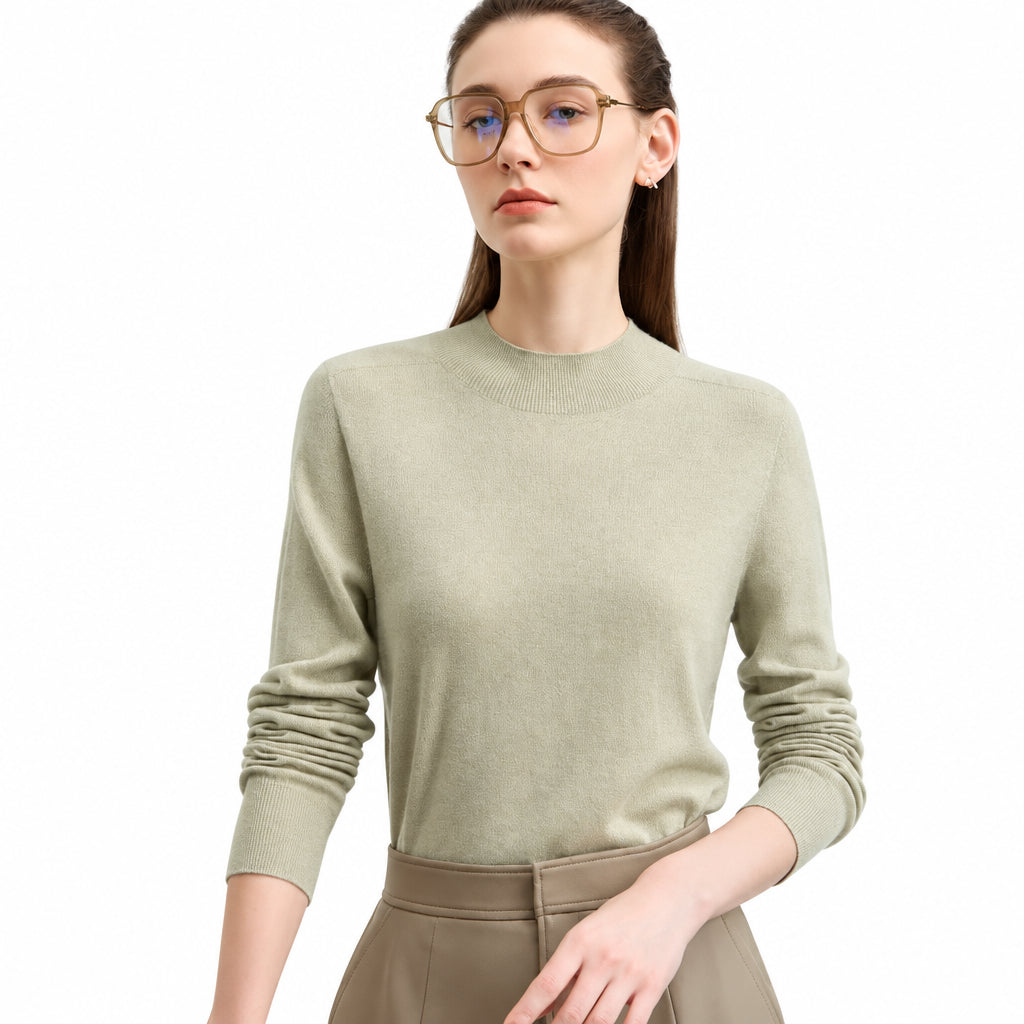 Women's Wool Semi-Turtleneck Sweater - Casual Autumn Pullover
