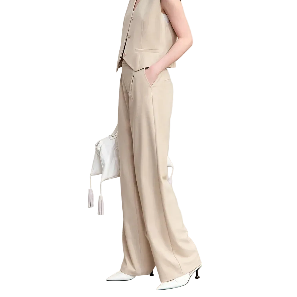 Women's Pleated Wide Leg Pants - Minimalist Belted Casual Trousers