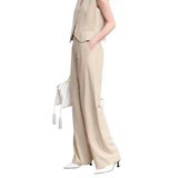 Women's Pleated Wide Leg Pants - Minimalist Belted Casual Trousers