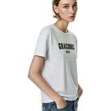Women's Cotton Letter Print T-Shirt - Loose Drop Shoulder Top
