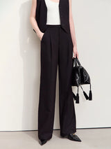 Women's Pleated Wide Leg Floor Pants - Minimalist Casual Trousers