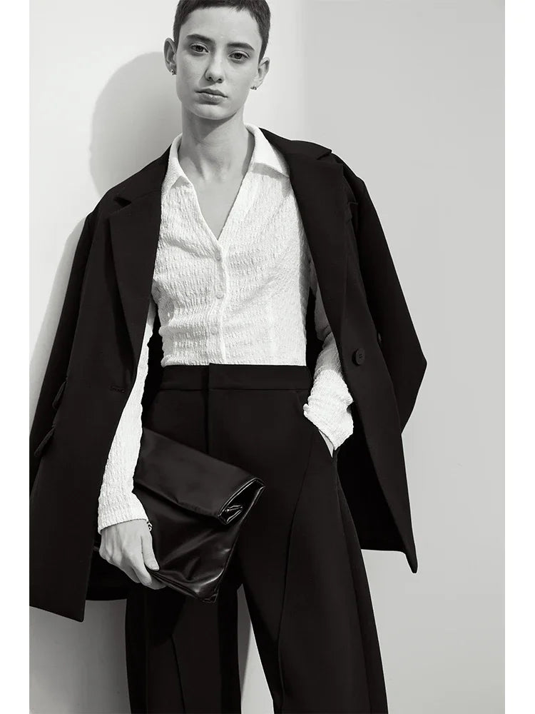 Women's Mid-Length Double Buckle Blazer - Versatile Office Jacket