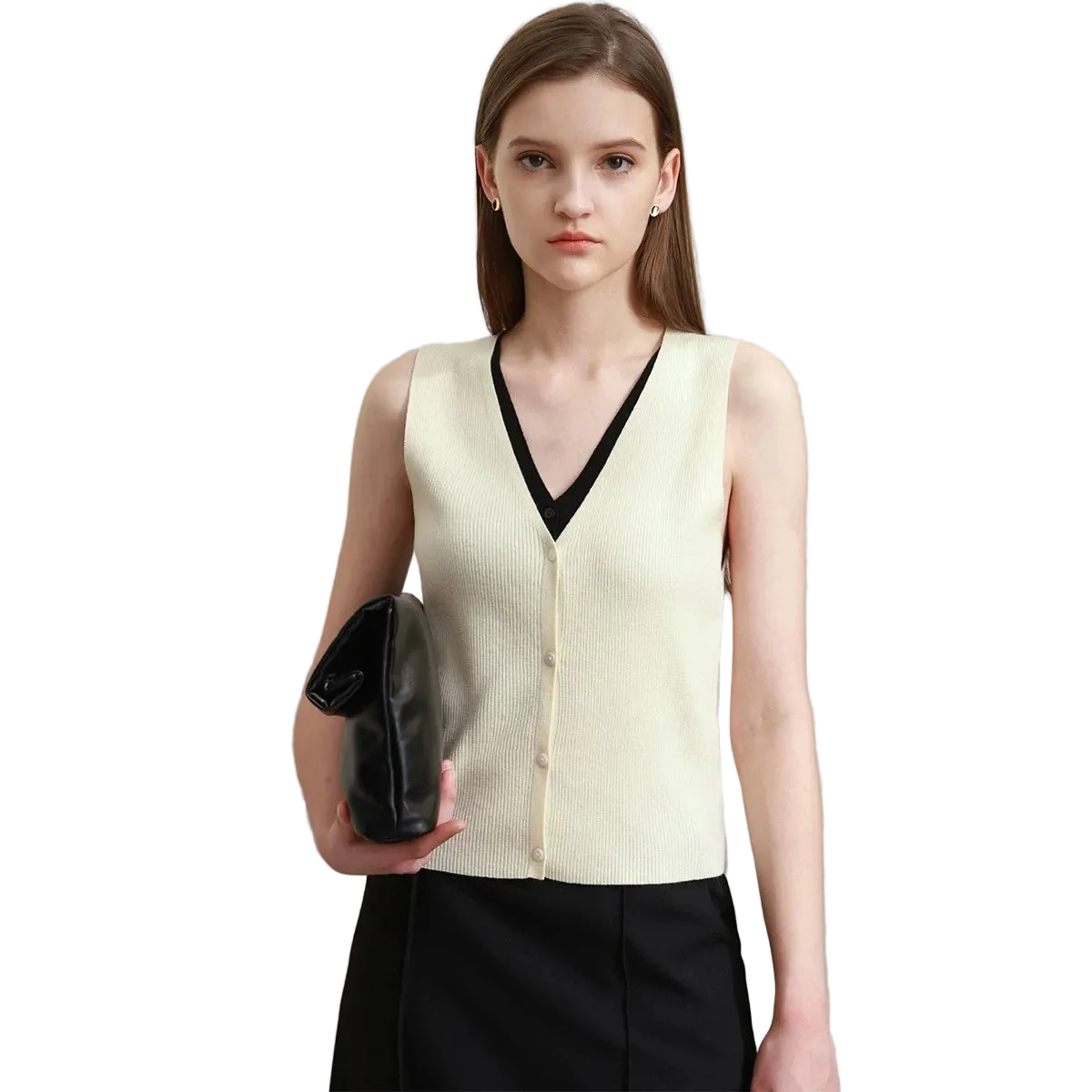 Minimalist V-Neck Vest - Autumn False Two-Piece Layering Top