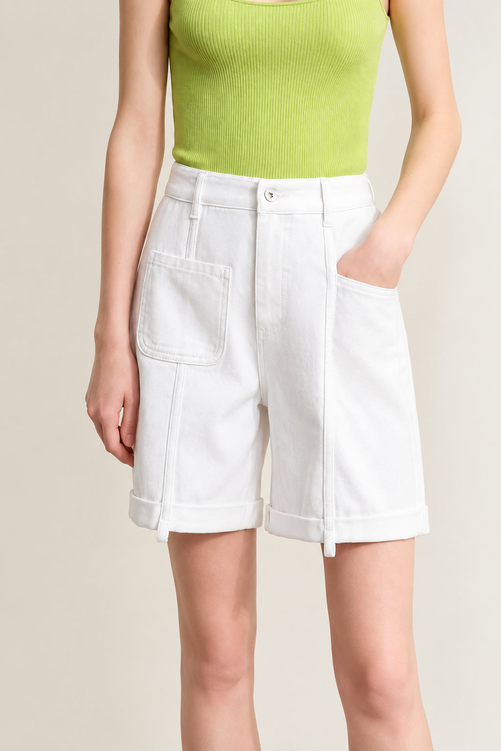 Women's Minimalist Cotton Denim Shorts - Retro Folded Edge Summer Style