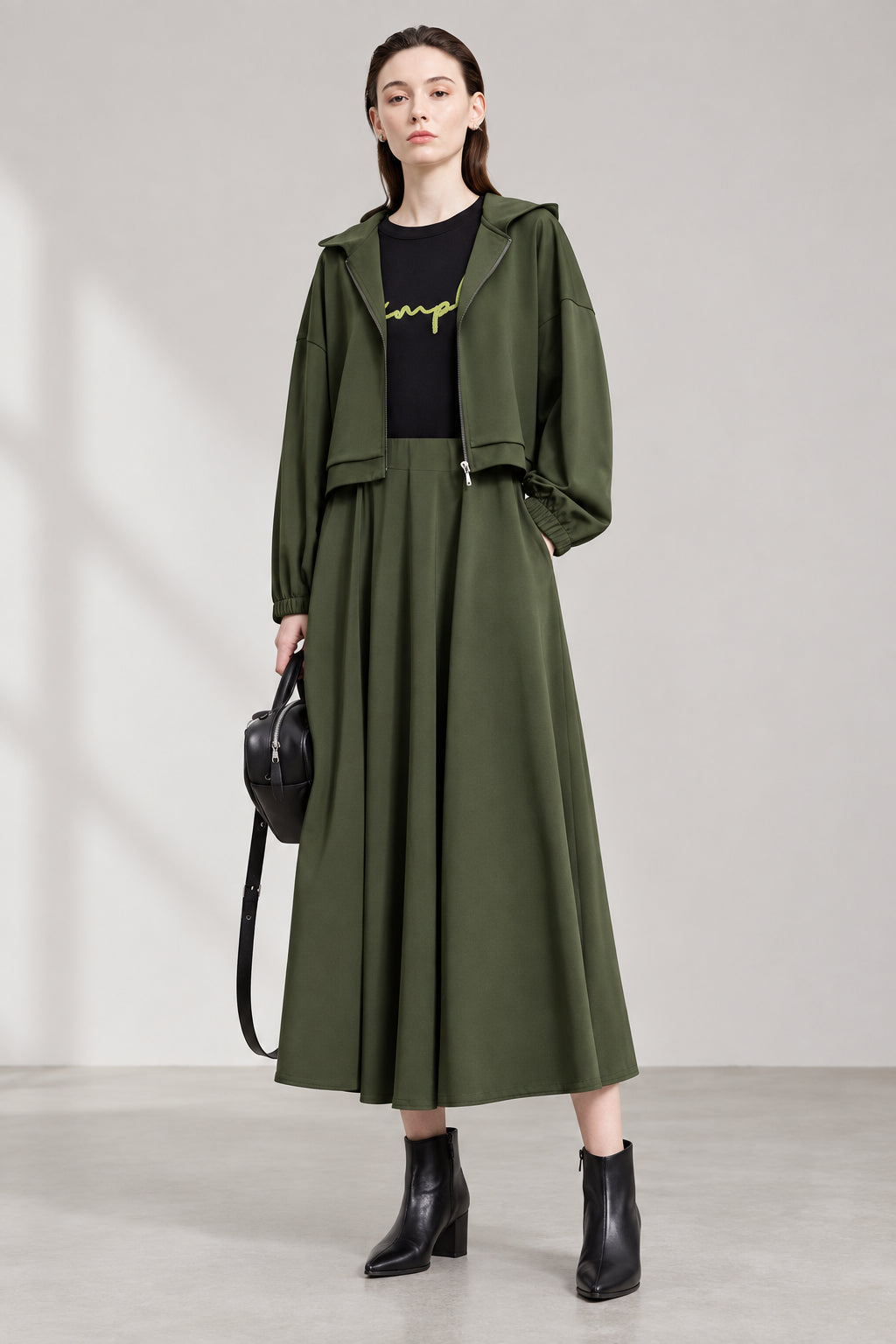 Cotton Knitted A-Line Midi Skirt - Elegant Versatile Autumn Wear