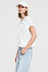 Women's Minimalist Cotton T-Shirt - Adjustable Neckline Summer Top