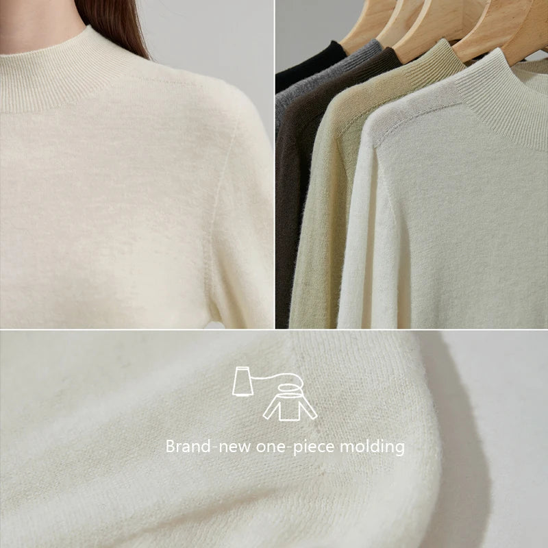 Women's Wool Semi-Turtleneck Sweater - Casual Autumn Pullover