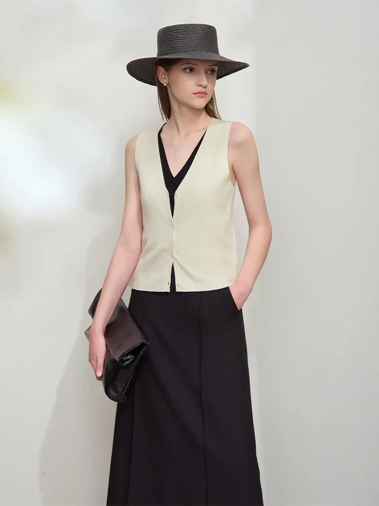 Minimalist V-Neck Vest - Autumn False Two-Piece Layering Top