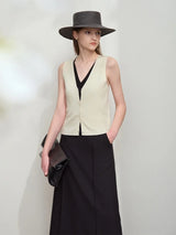 Minimalist V-Neck Vest - Autumn False Two-Piece Layering Top