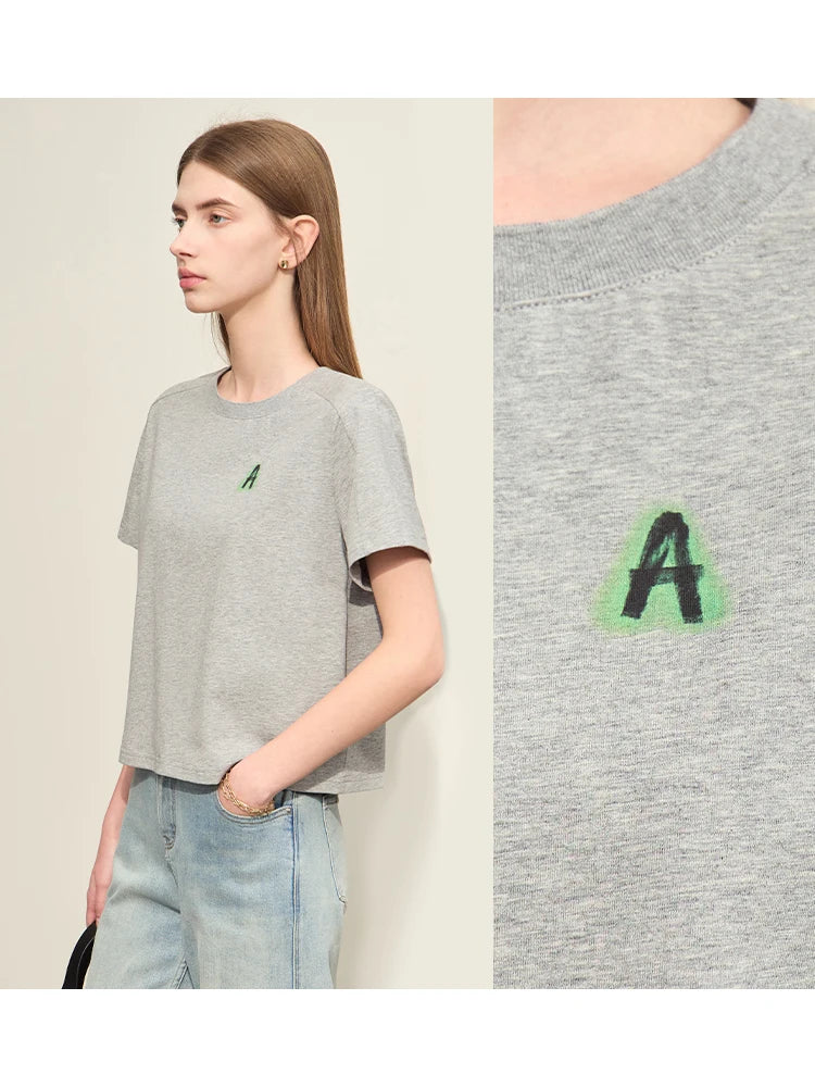 Women's Loose Letter Print T-Shirt - Minimalist Summer Casual Tee