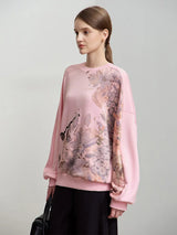 Women's Oversized Floral Letter Print Crew Neck Pullover Sweater
