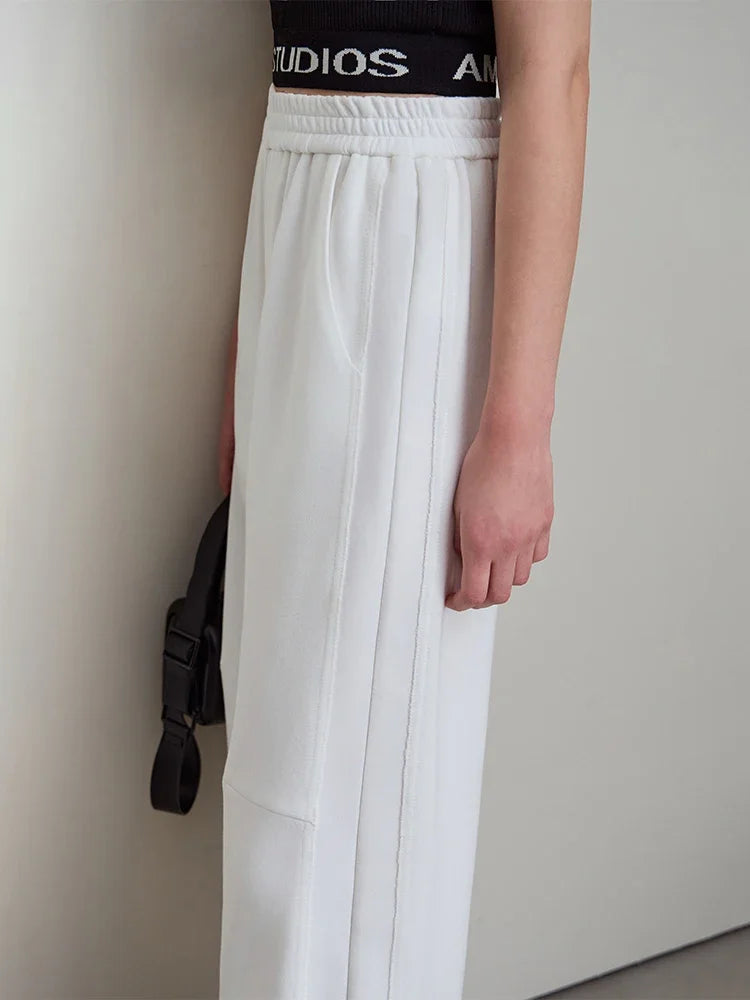 Women's Wide Leg Minimalist Pants - Casual Elastic Waist Trousers