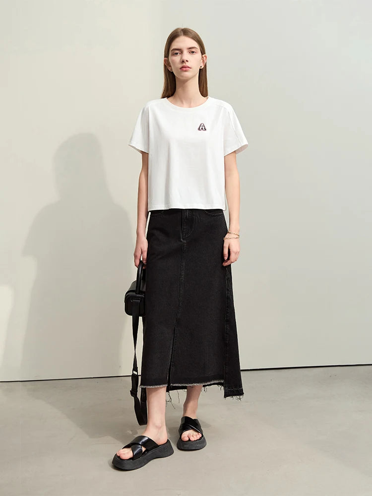 Women's Loose Letter Print T-Shirt - Minimalist Summer Casual Tee