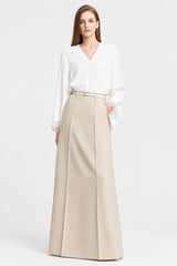 Women's Chiffon Blouse - Elegant V-Neck Lace Cuff Casual Shirt