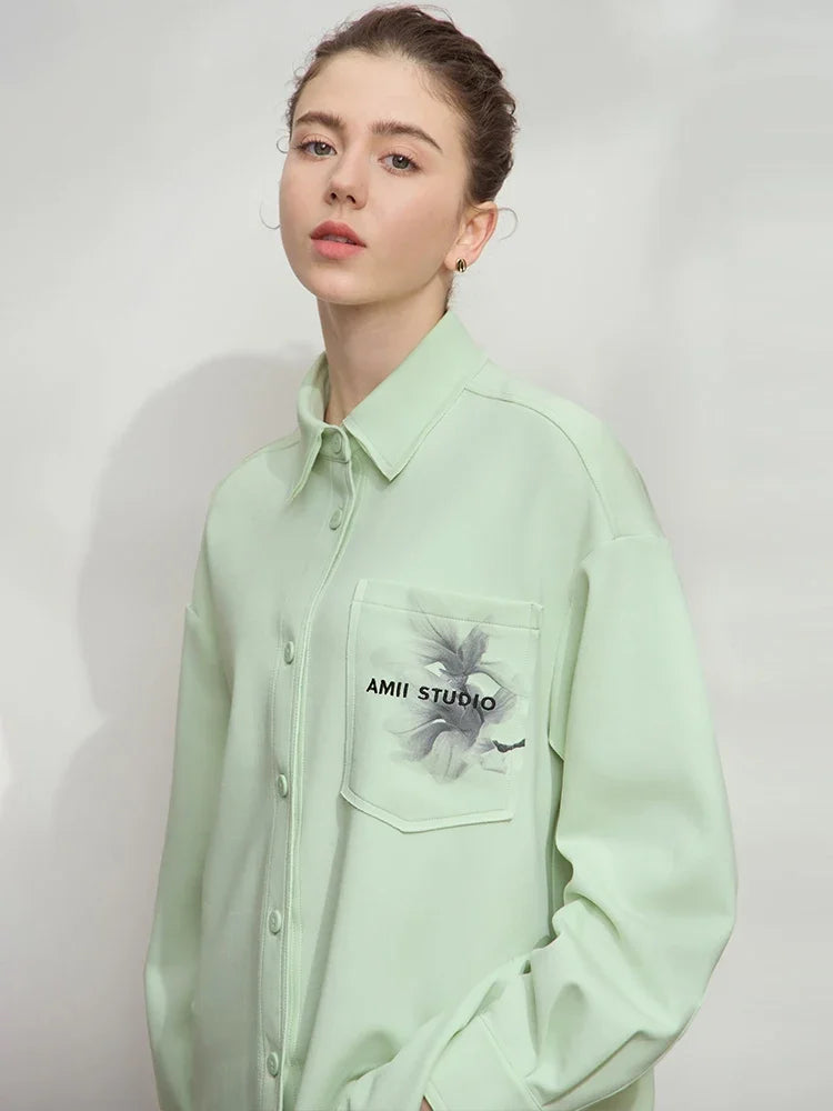 Minimalist Printed Shirt - Loose Casual Korean Style Autumn Top