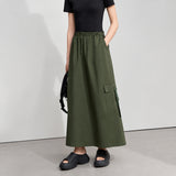 Women's Military Green A-Line Pleated Skirt - Casual Summer Style