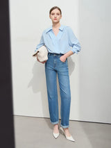 Minimalist V-Neck Blouse | French Loose Casual Women's Shirt