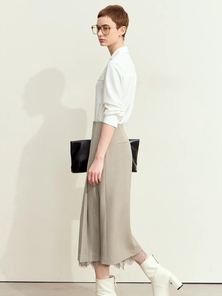 Women's Retro A-Line Pleated Skirt - Elegant Patchwork Design