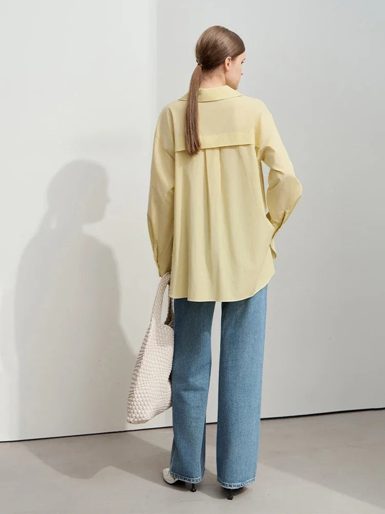 Women's Minimalist V-Neck Blouse - Loose French Style Casual Shirt
