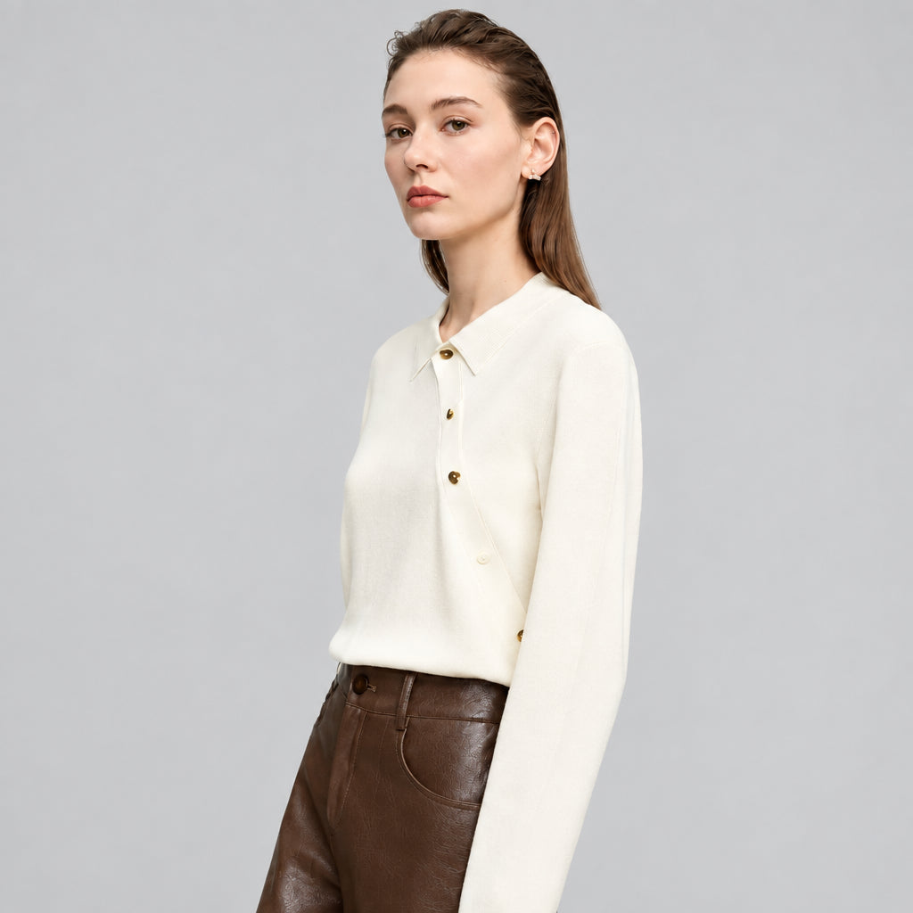 Women's Asymmetrical Knit Sweater - Casual Autumn Pullover Top